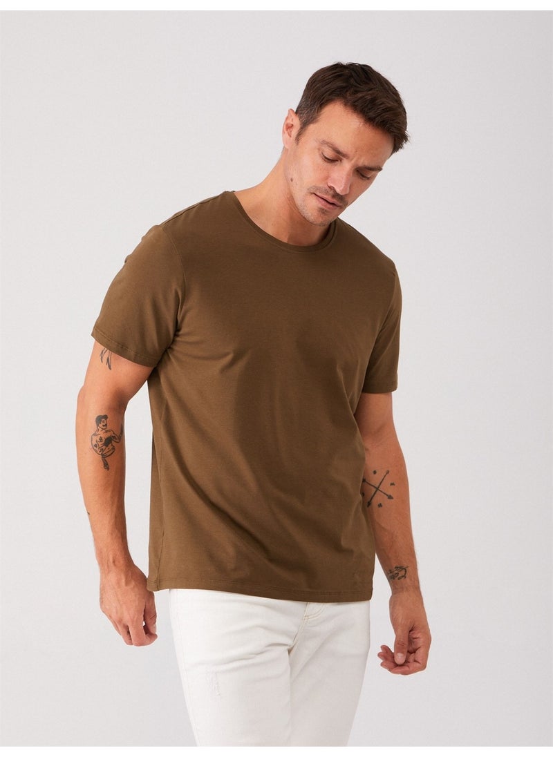 Khaki Men's Slim Fit Crew Neck Tshirt