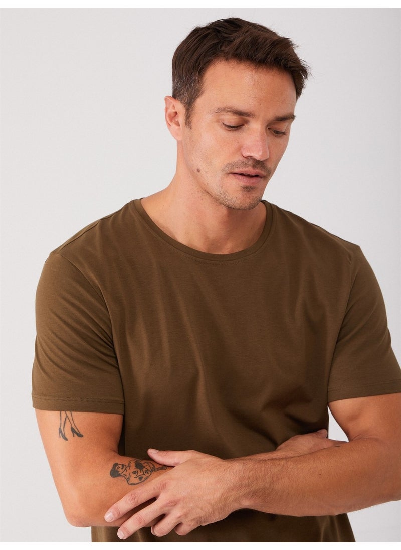 Khaki Men's Slim Fit Crew Neck Tshirt