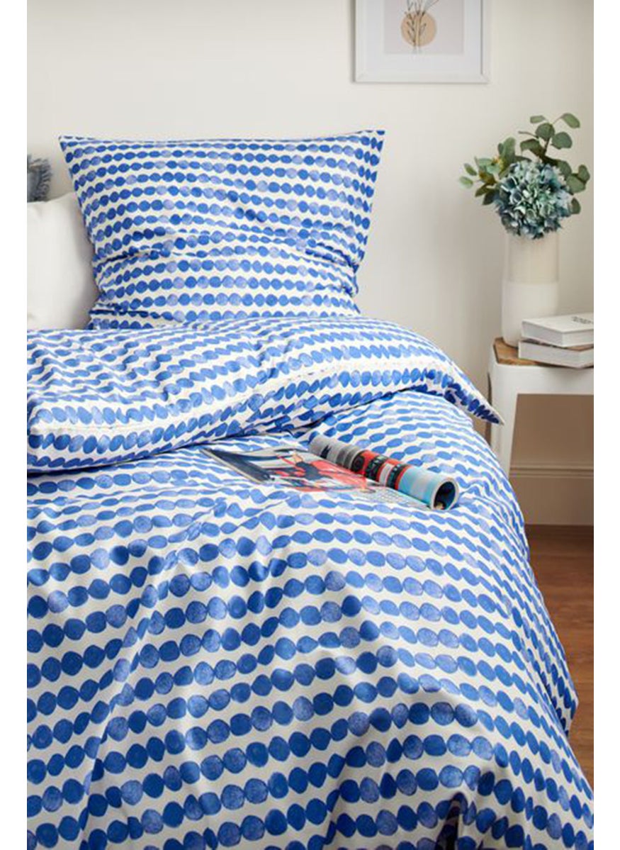 Polka Dots Premium Cotton Duvet Set 135 x 200 cm, White/Blue