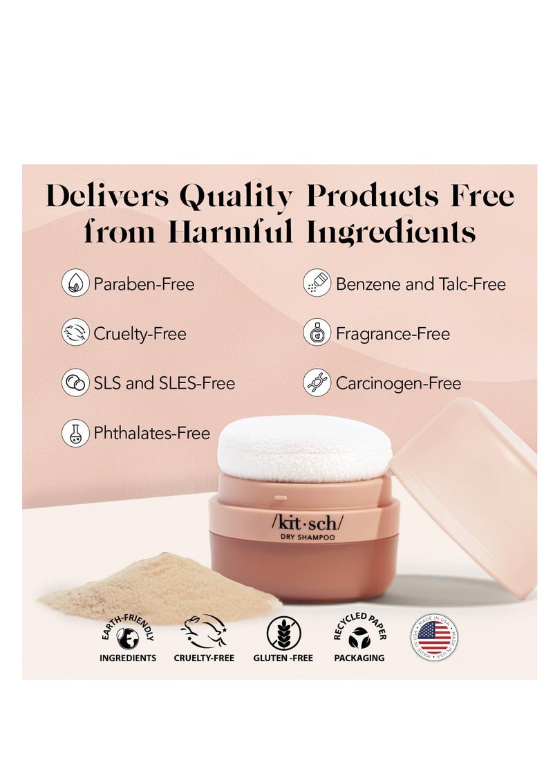 Kitsch Dry Shampoo Powder with Rice Protein for Women & Men - Volumizing, Unscented, No White Cast, Non Toxic, Organic, Paraben & Benzene Free, Non Aerosol for Oily & Light Hair, Travel Size - 8g
