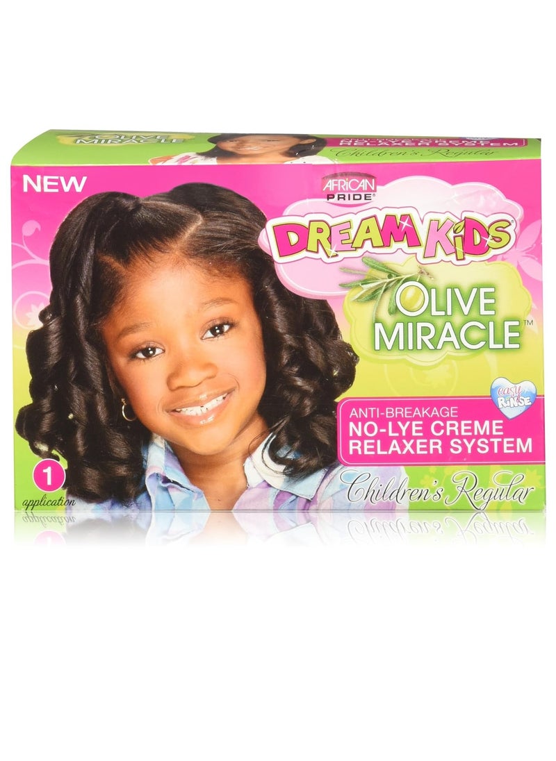African Pride Dream Kids Olive Miracle Relaxer Regular - Contains Olive Oil, Helps Strengthen & Protect Hair, 1 Kit