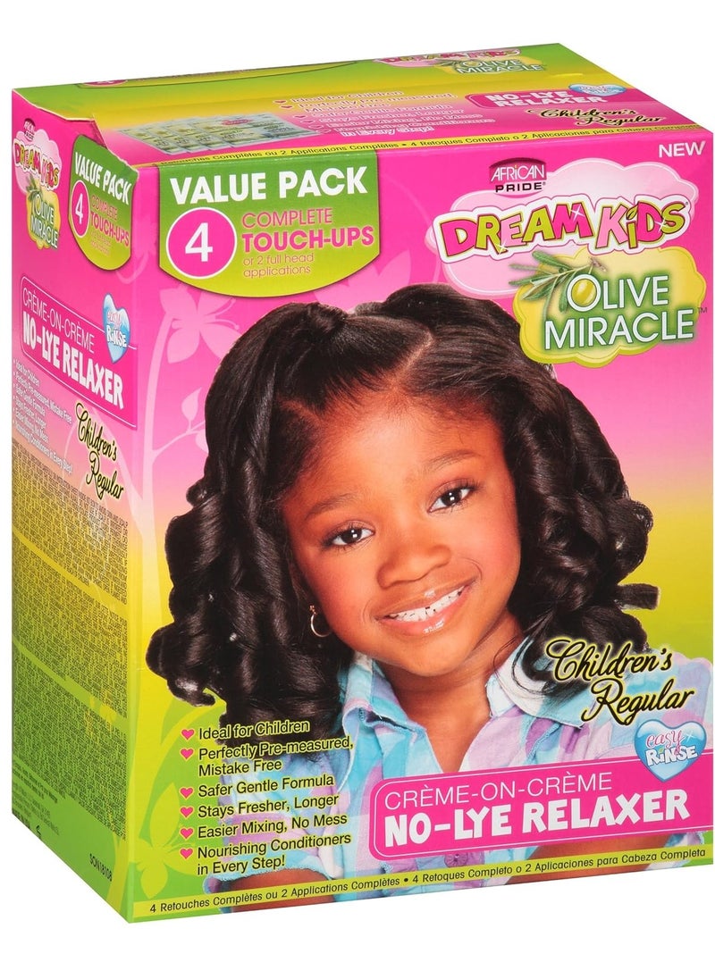 African Pride Dream Kids Olive Miracle (4) Touch-Up Relaxer Kit, Regular - Helps Strengthen & Protect Hair, Contains Olive Oil to Seal in Moisture, 1 Kit