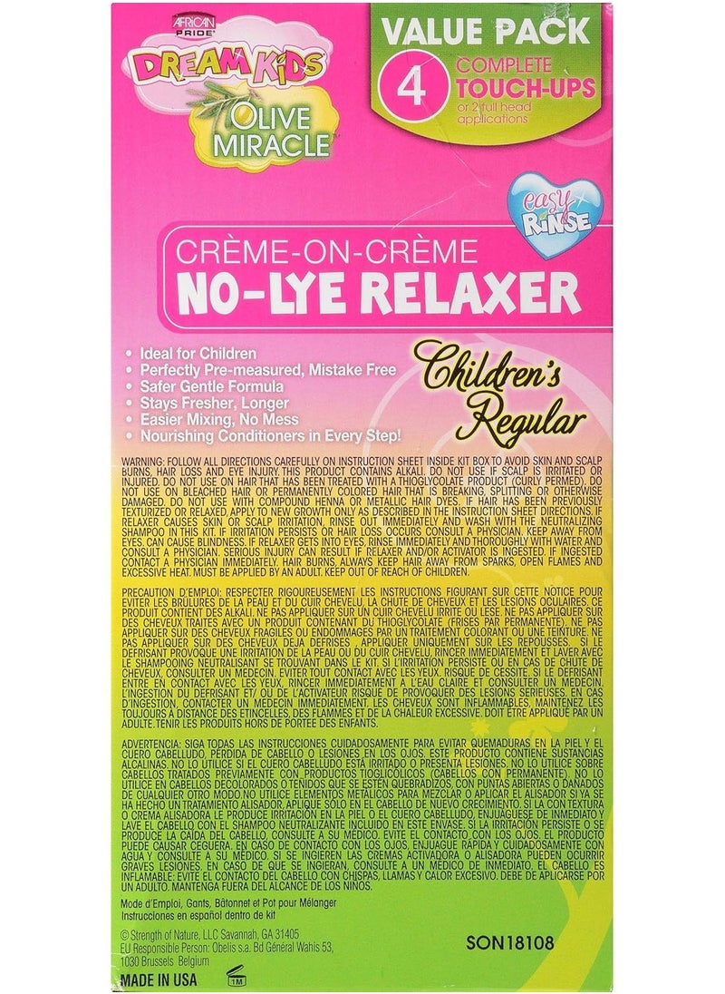 African Pride Dream Kids Olive Miracle (4) Touch-Up Relaxer Kit, Regular - Helps Strengthen & Protect Hair, Contains Olive Oil to Seal in Moisture, 1 Kit