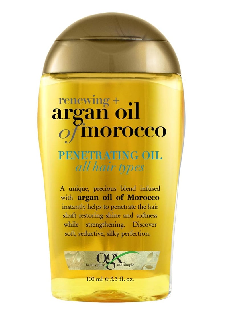 OGX Renewing + Argan Oil of Morocco Penetrating Hair Oil Treatment, Moisturizing & Strengthening Silky Oil for All Hair Types, Paraben-Free, Sulfated-Surfactants Free, 3.3 fl oz