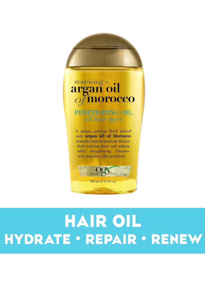 OGX Renewing + Argan Oil of Morocco Penetrating Hair Oil Treatment, Moisturizing & Strengthening Silky Oil for All Hair Types, Paraben-Free, Sulfated-Surfactants Free, 3.3 fl oz