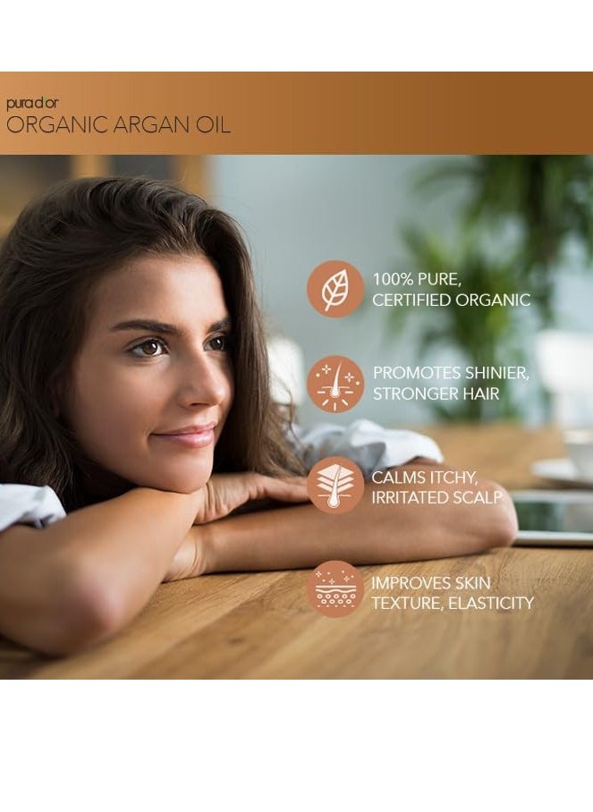 PURA D'OR 4 Oz ORGANIC Moroccan Argan Oil - USDA Certified 100% Pure & Cold Pressed Virgin Premium Grade Natural Moisturizer Treatment For Dry, Damaged Skin, Hair, Face, Body & Scalp - Men & Women