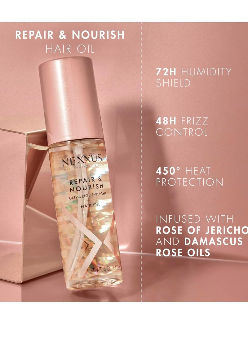 Nexxus Ultra Lightweight Hair Oil Repair & Nourish for Intense Nourishment with StyleProtect Technology & Rose of Jericho Oil 3.3 oz