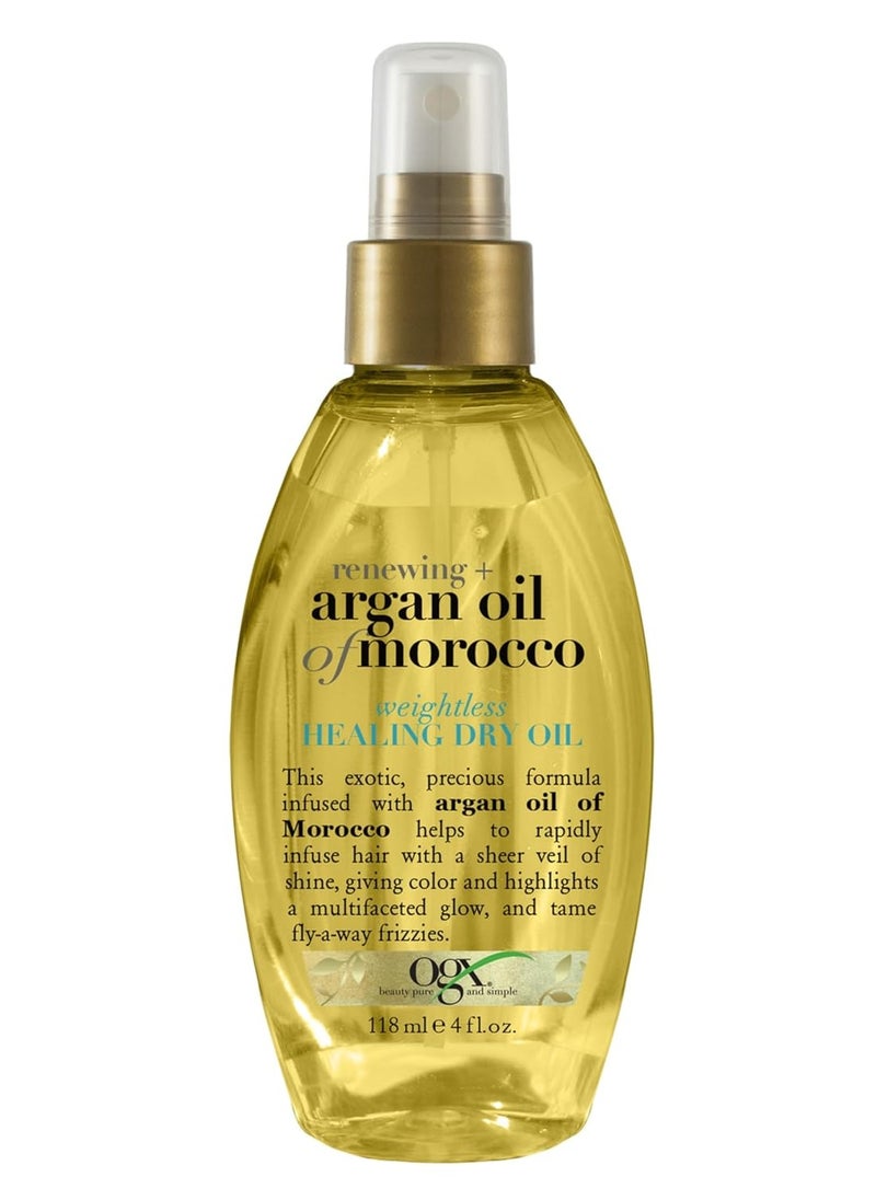 OGX Renewing + Argan Oil of Morocco Weightless Healing Dry Oil Spray, Lightweight Hair Oil Mist for Split Ends, Frizzy Hair and Flyaways, Paraben & Sulfated-Surfactants Free, 4 Fl Oz