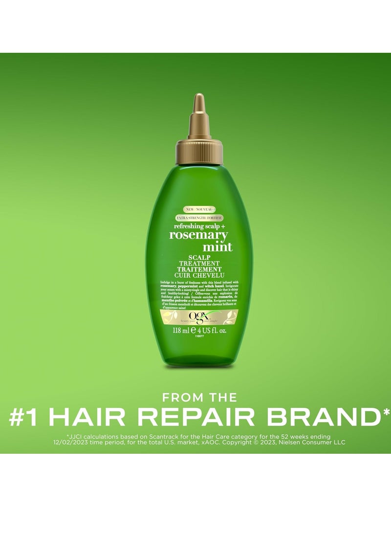 OGX Extra Strength Refreshing Scalp + Rosemary Mint Scalp Treatment, Refreshing Scalp Treatment to Help Remove Scalp Buildup, Minty Leave-In Dry Scalp Treatment for Shiny Hair, 4 fl. Oz