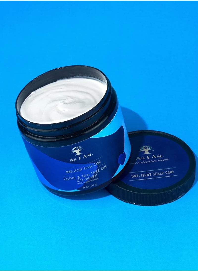 As I Am Dry & Itchy Scalp Care Cowash - 16 ounce - Enriched with Zinc Pyrithione, Olive Oil, and Tea Tree Oil - Fights Dandruff and Seborrheic Dermatitis