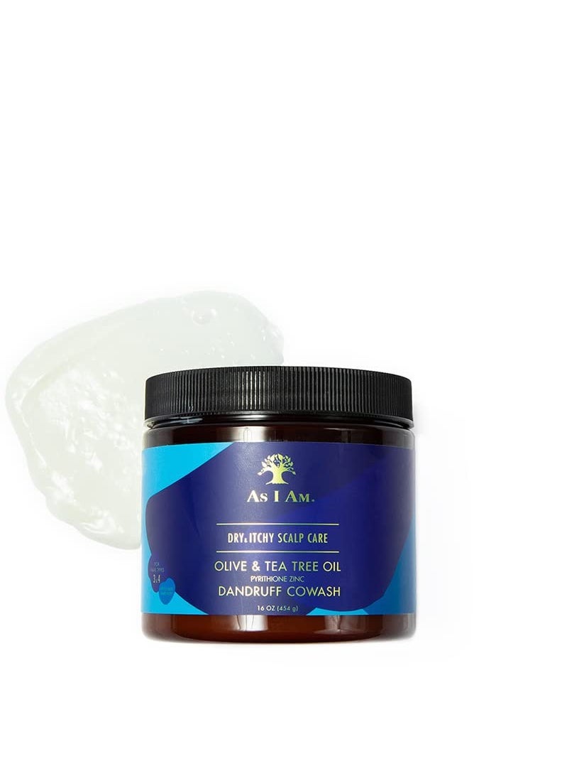 As I Am Dry & Itchy Scalp Care Cowash - 16 ounce - Enriched with Zinc Pyrithione, Olive Oil, and Tea Tree Oil - Fights Dandruff and Seborrheic Dermatitis