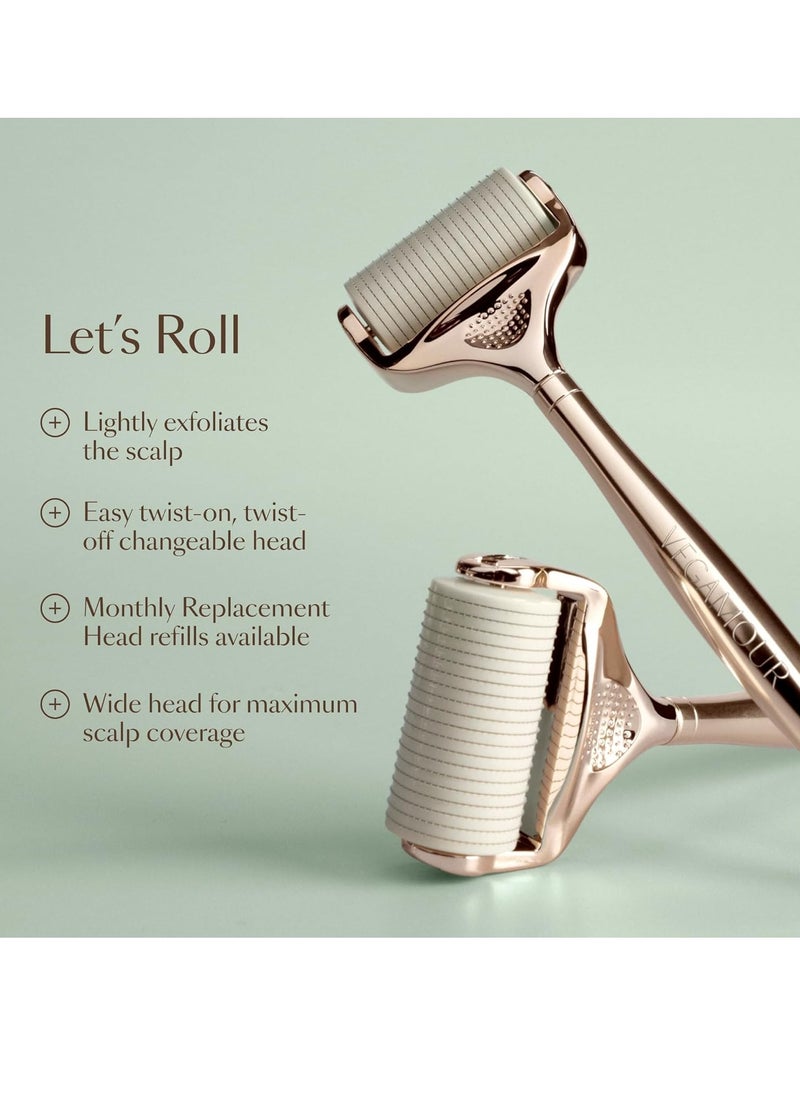VEGAMOUR GRO+ Advanced Dermaroller | 1,200 Microneedle 0.25mm Scalp Tool | Gently Exfoliates the Scalp | Wide Head for Maximum Coverage
