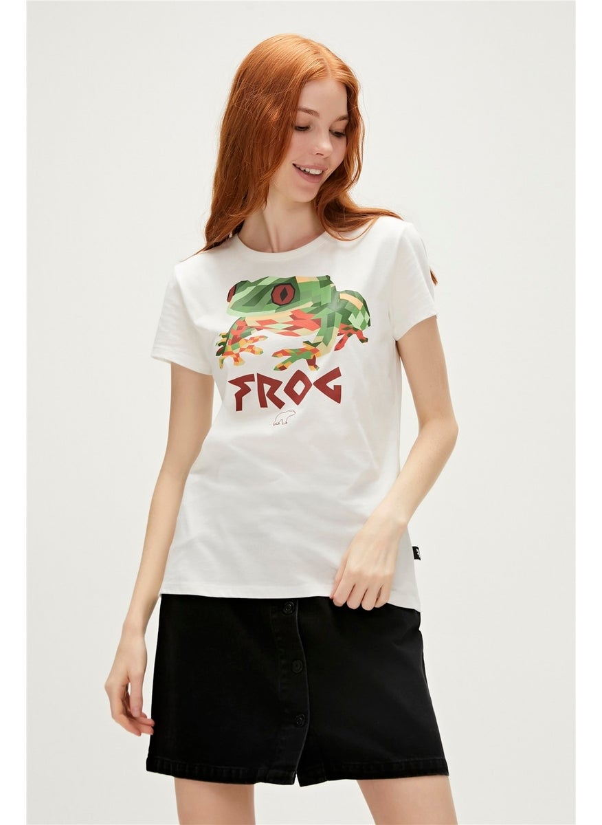 Frog T-Shirt Off-White White Printed Women's T-Shirt10