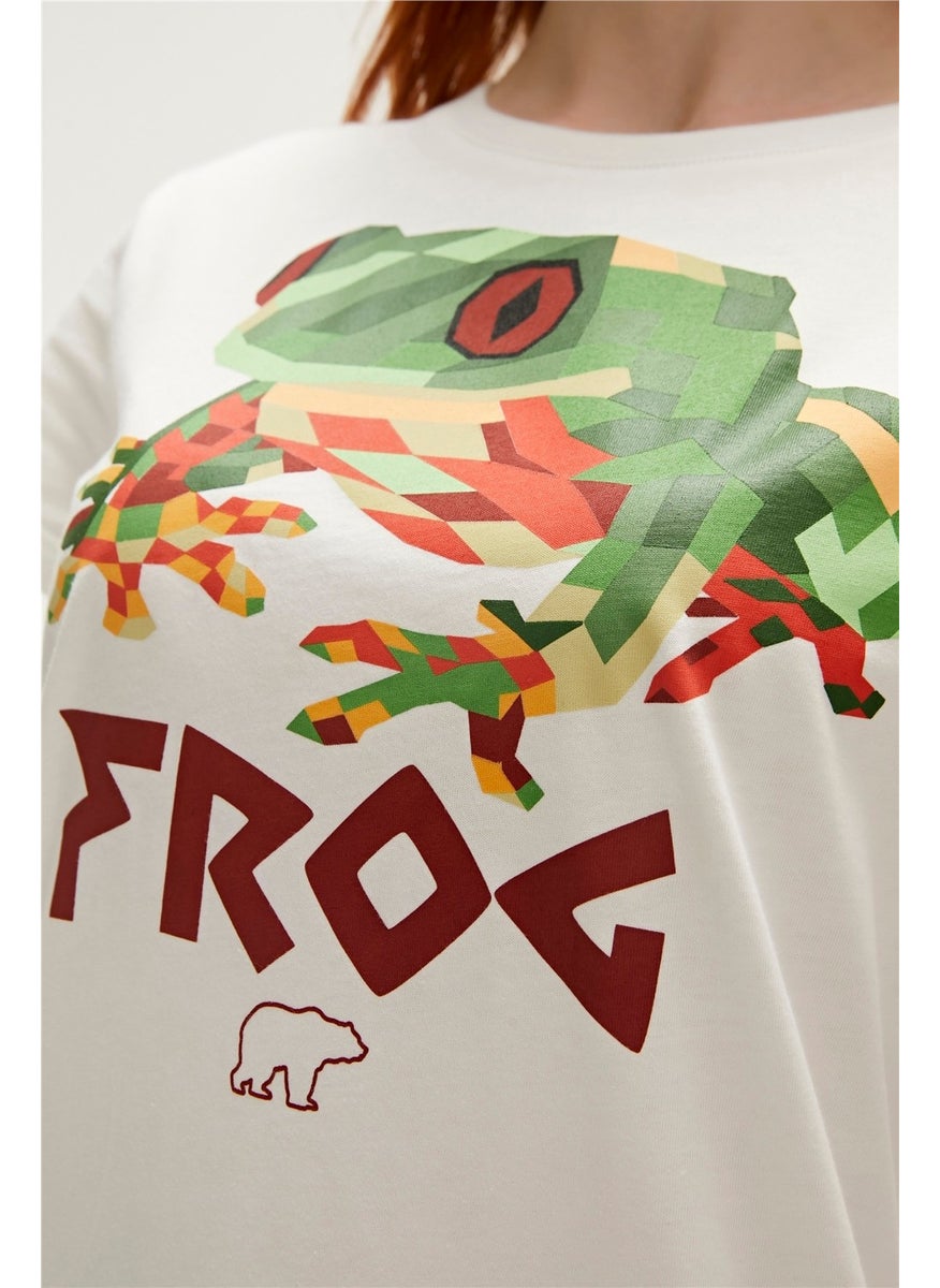 Frog T-Shirt Off-White White Printed Women's T-Shirt10