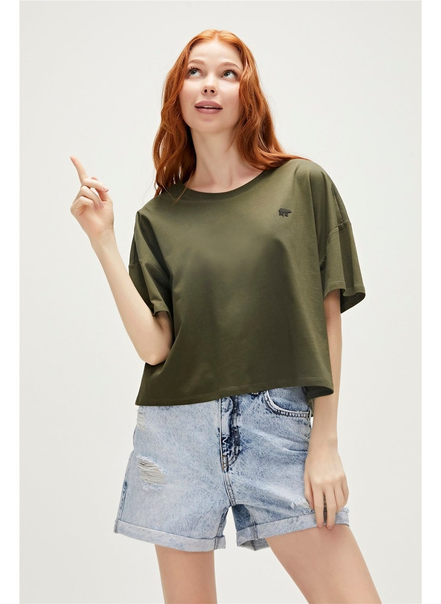 Lara Oversize T-Shirt Khaki Green Basic Women's T-Shirt10