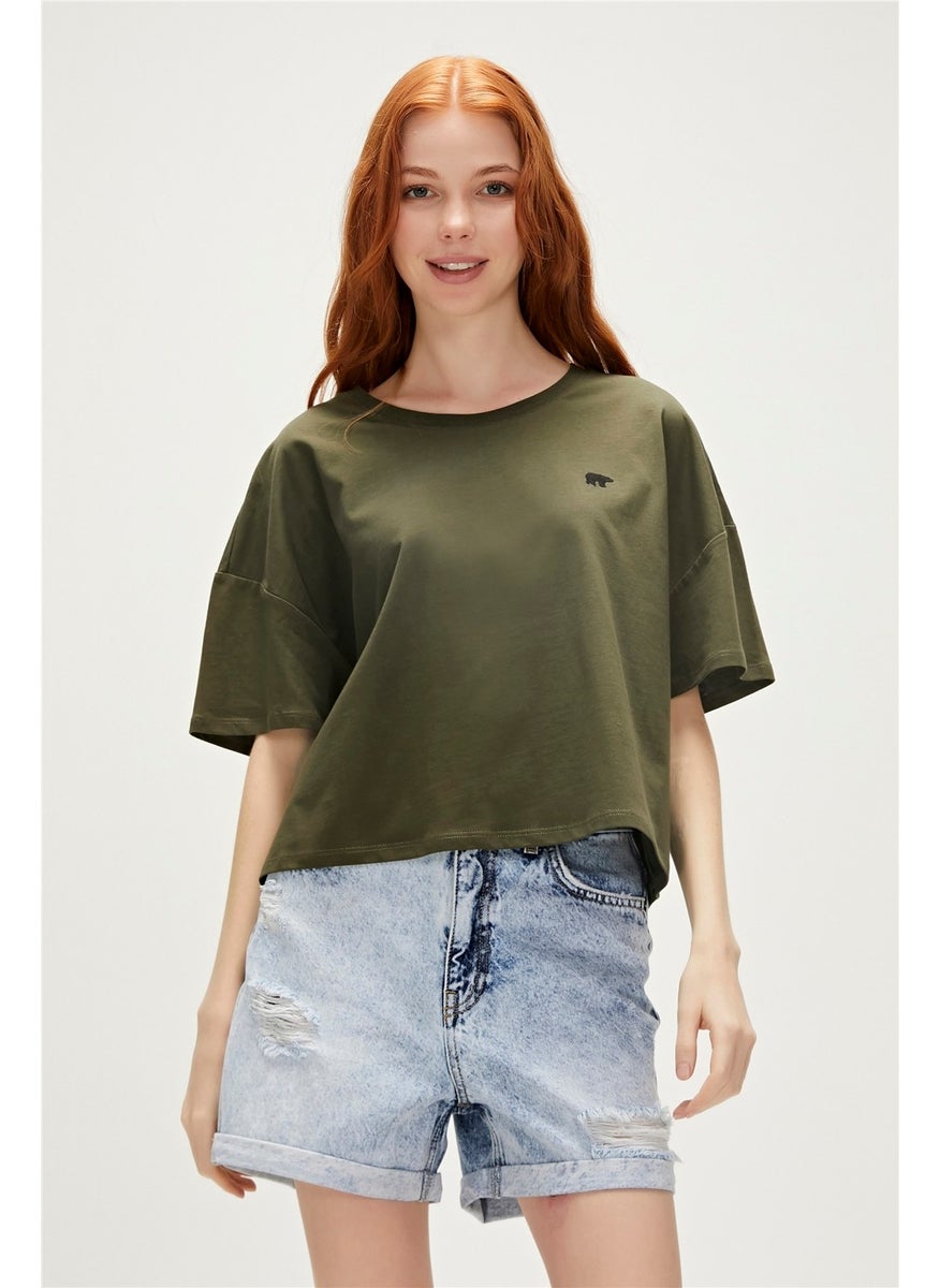 Lara Oversize T-Shirt Khaki Green Basic Women's T-Shirt10