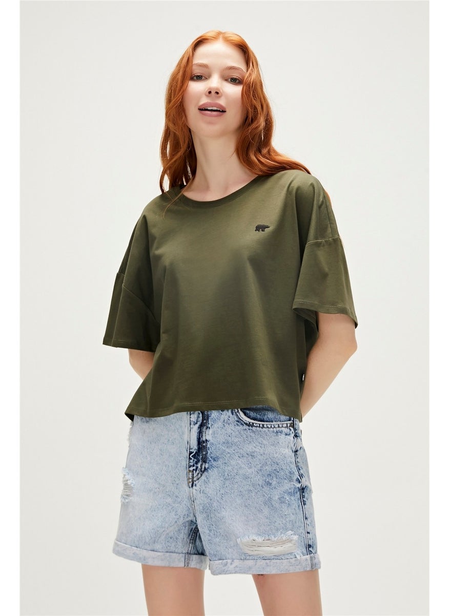 Lara Oversize T-Shirt Khaki Green Basic Women's T-Shirt10