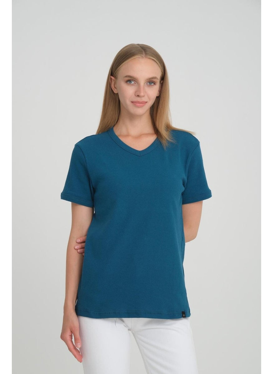 Alexandergardı Ribbed V-Neck Comfort Fit T-Shirt (E24-74602)