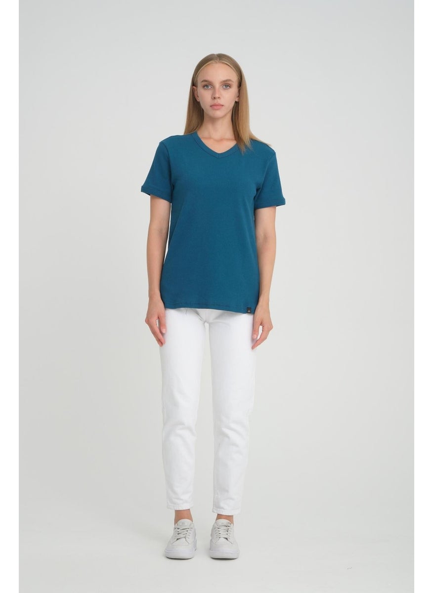 Alexandergardı Ribbed V-Neck Comfort Fit T-Shirt (E24-74602)