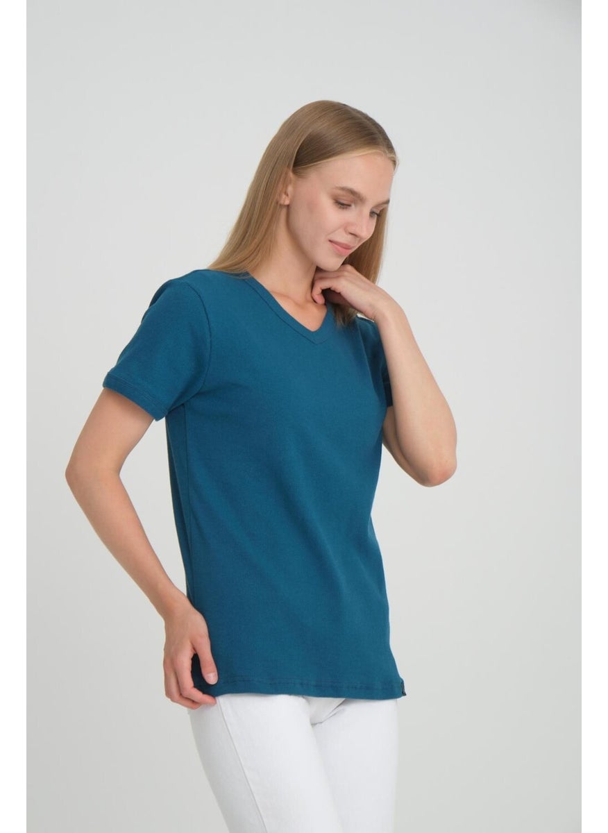 Alexandergardı Ribbed V-Neck Comfort Fit T-Shirt (E24-74602)