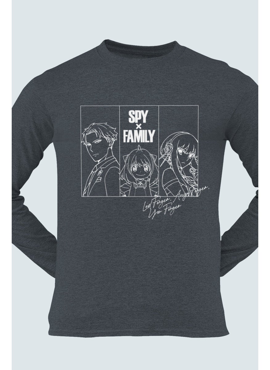 Spy Family Crew Neck Long Sleeve Anthracite Women's Combed Cotton T-Shirt