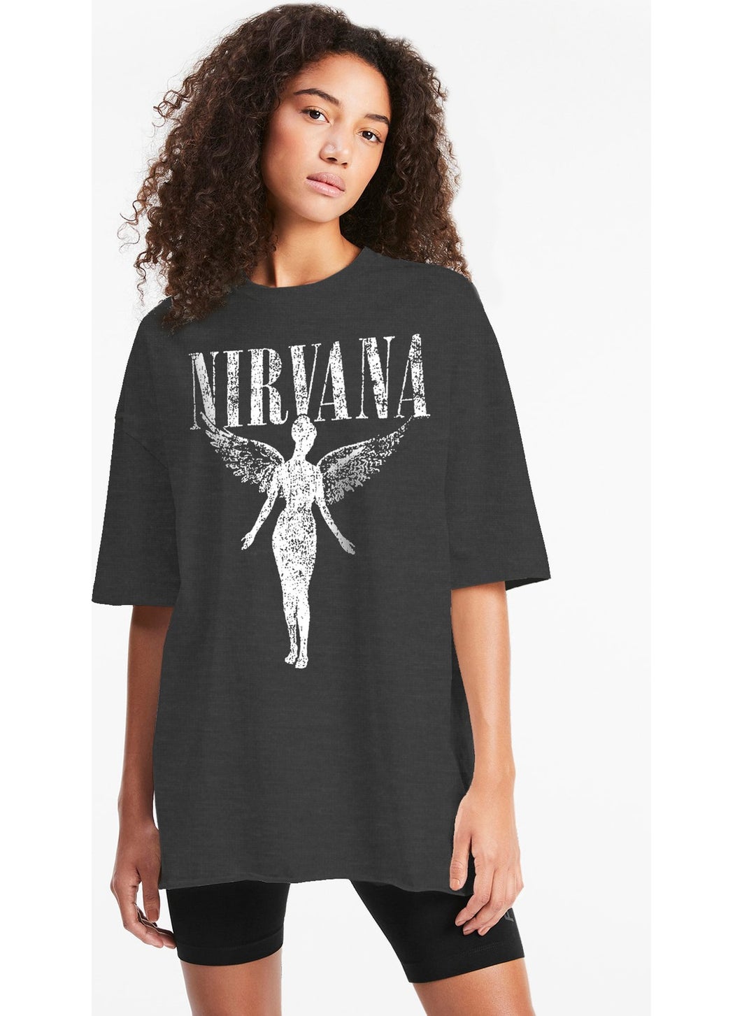 Rock & Roll Angel Nirvana Oversize Anthracite Short Sleeve Women's T-Shirt