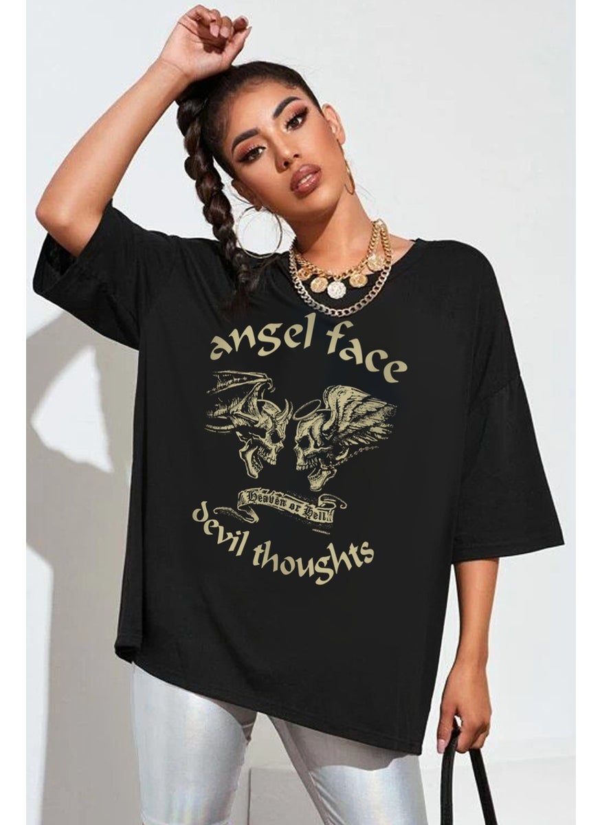 Angel Devil Oversize Black Short Sleeve Women's T-Shirt