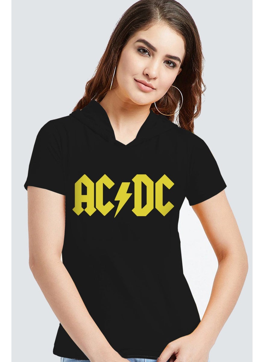 Rock & Roll Acdc Black Hooded Short Sleeve Women's T-Shirt