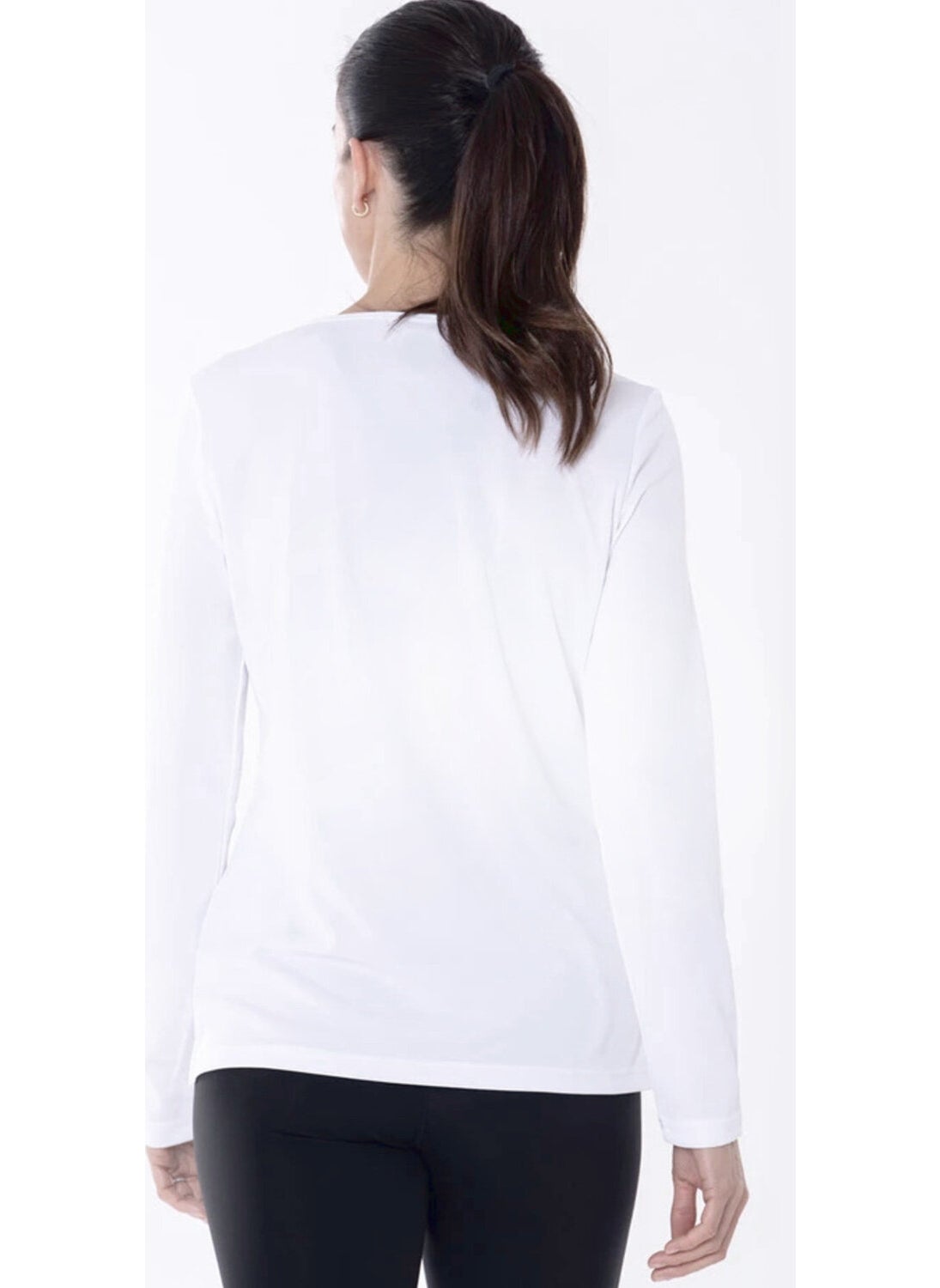 Rock & Roll Plain Unprinted Basic Crew Neck White Long Sleeve Combed Cotton Women's T-Shirt