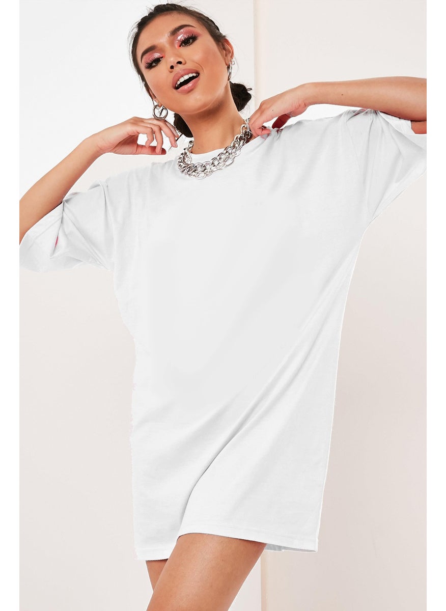 Plain, Unprinted Oversize White Short Sleeve Women's T-Shirt