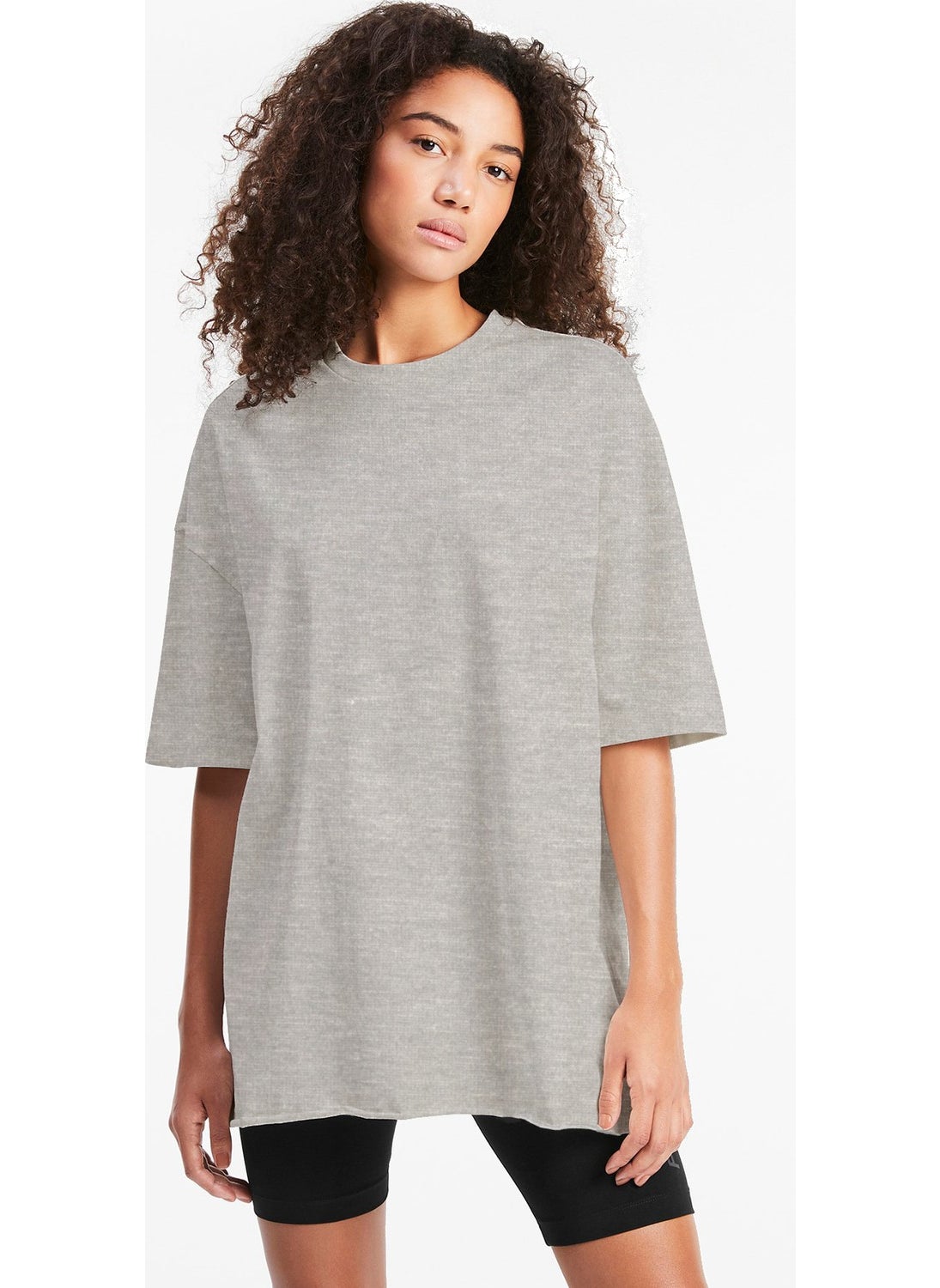 Plain, Unprinted Oversize Gray Short Sleeve Women's T-Shirt