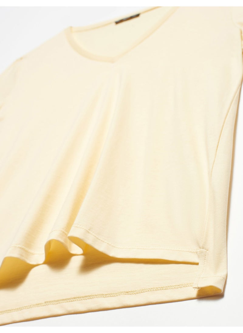 Dilvin 3470 V-Neck Basic T-Shirt-T.yellow