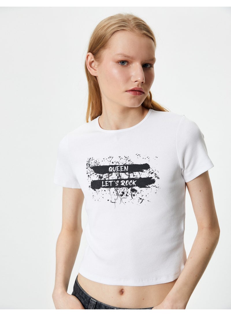 Slogan Printed T-Shirt Short Sleeve Crew Neck Cotton