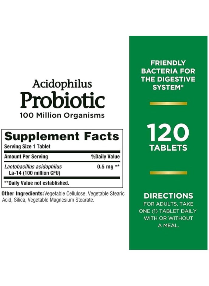 Natures Bounty Acidophilus Probiotic, Daily Probiotic Supplement, Supports Digestive Health, 1 Pack, 120 Tablets