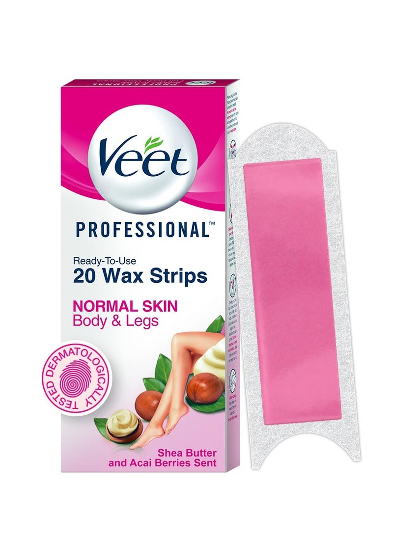 Veet Professional Waxing Strips Kit for Normal Skin, 20 Strips | Gel Wax Hair Removal for Women | Up to 28 Days of Smoothness | No Wax Heater or Wax Beans Required, Pack of 1