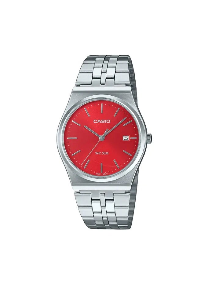 Casio General MTP-B145D-4A2VDF Red Dial Stainless Steel Band