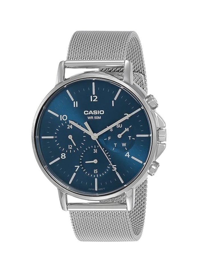 Casio watch for men MTP-E321M-2AVDF analog stainless steel mesh band silver