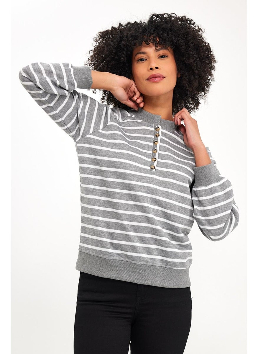 Buttoned Raglan Sleeve Sweatshirt (B23-00164)