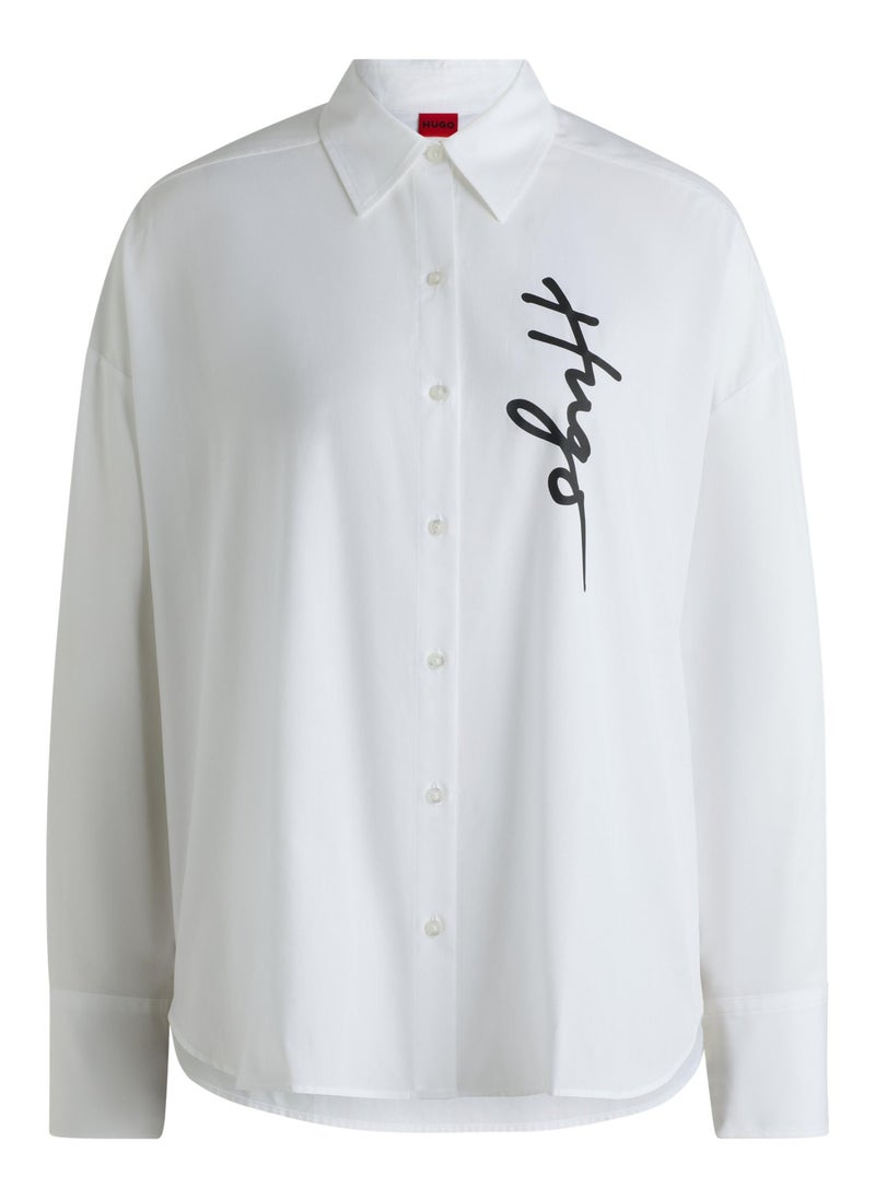 Oversized-fit blouse with handwritten logo print