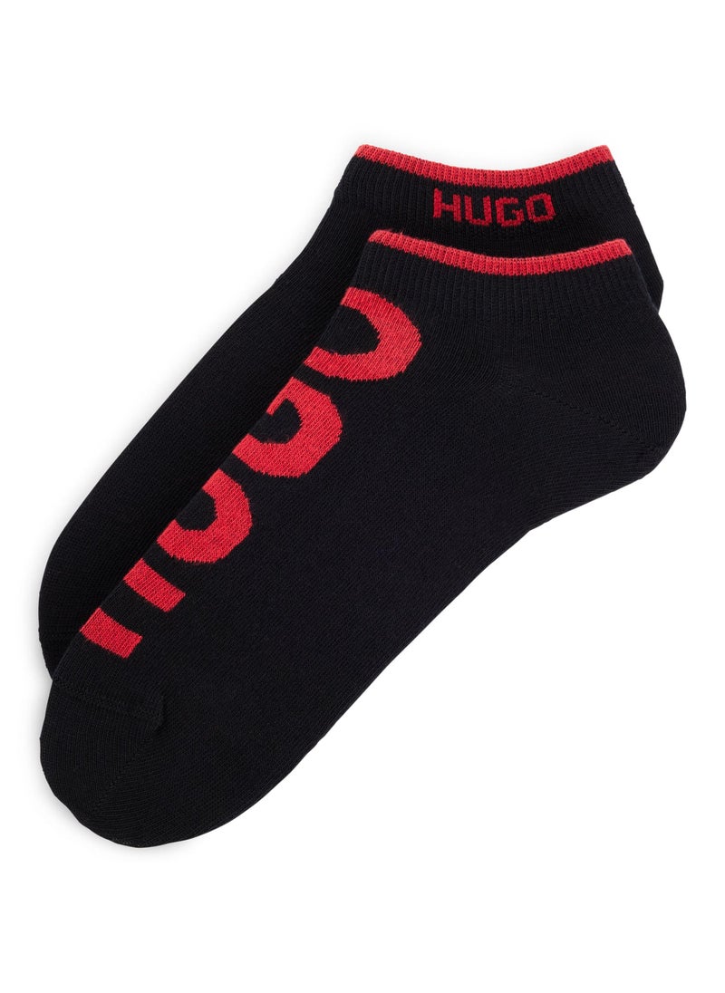 Two-pack of cotton-blend ankle socks with logos