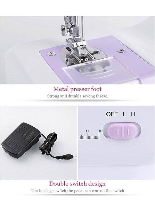 Sewing Machine for Beginners with Built-in LED Light and Foot Pedal 12 Stitches Mini Sewing Machine Including Overlock Singer Pfaff White Purple