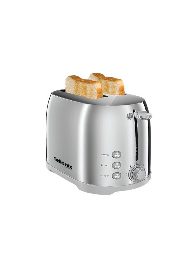 Telionix 2-Slice Bread Toaster 800W, Stainless Steel Body, 7-Level Browning Control, Defrost, Reheat, and Cancel Functions