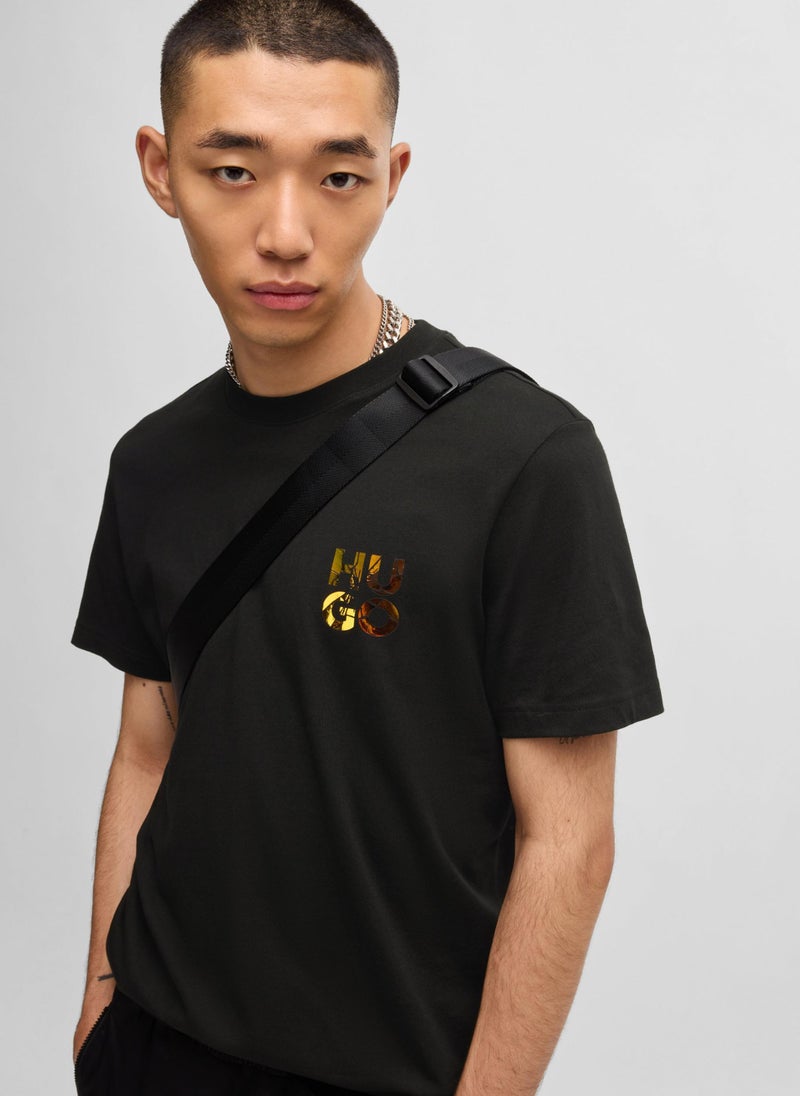 Cotton-jersey T-shirt with stacked-logo print