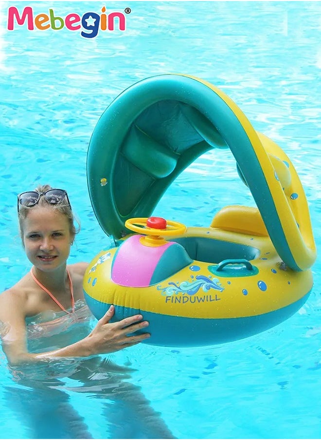 Swimming Float with Sun Canopy and Steering Wheel, Inflatable Pool Float, Creative Float with Safety Seat, Comfortable Durable Floaty, Fun Water Toys for Kids, Suitable for Family Swimming Pools, Ou