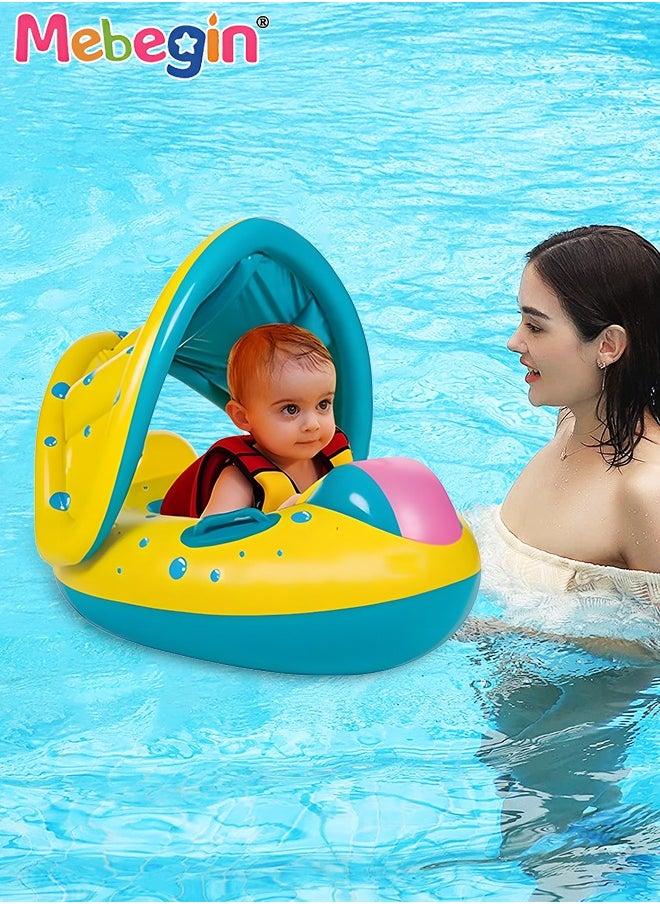 Swimming Float with Sun Canopy and Steering Wheel, Inflatable Pool Float, Creative Float with Safety Seat, Comfortable Durable Floaty, Fun Water Toys for Kids, Suitable for Family Swimming Pools, Ou