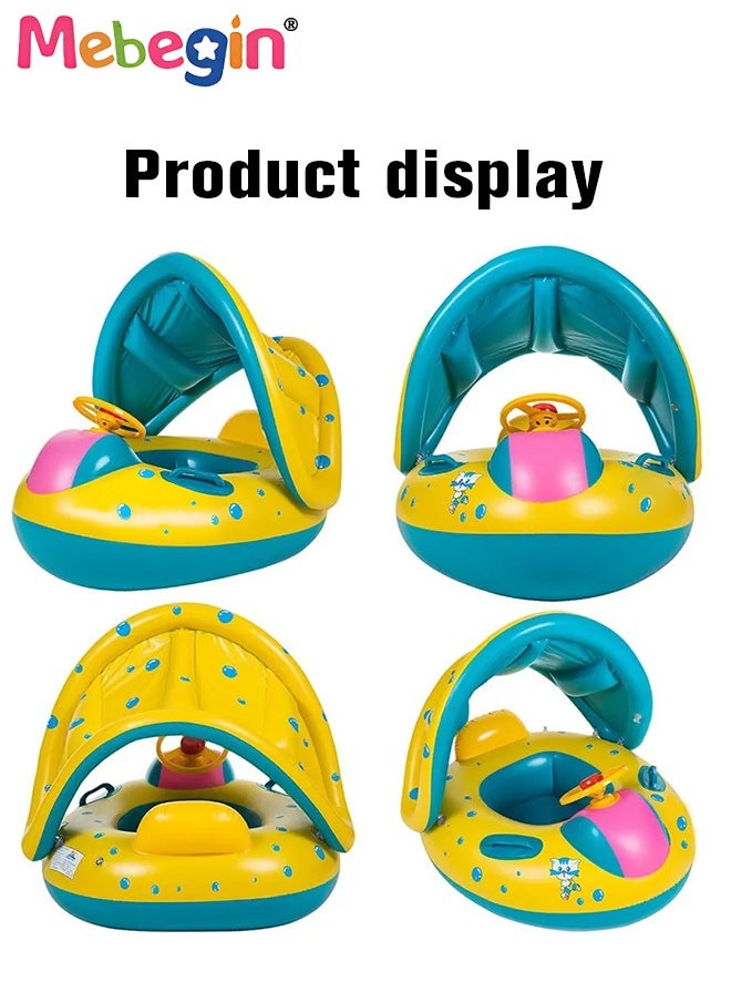 Swimming Float with Sun Canopy and Steering Wheel, Inflatable Pool Float, Creative Float with Safety Seat, Comfortable Durable Floaty, Fun Water Toys for Kids, Suitable for Family Swimming Pools, Ou