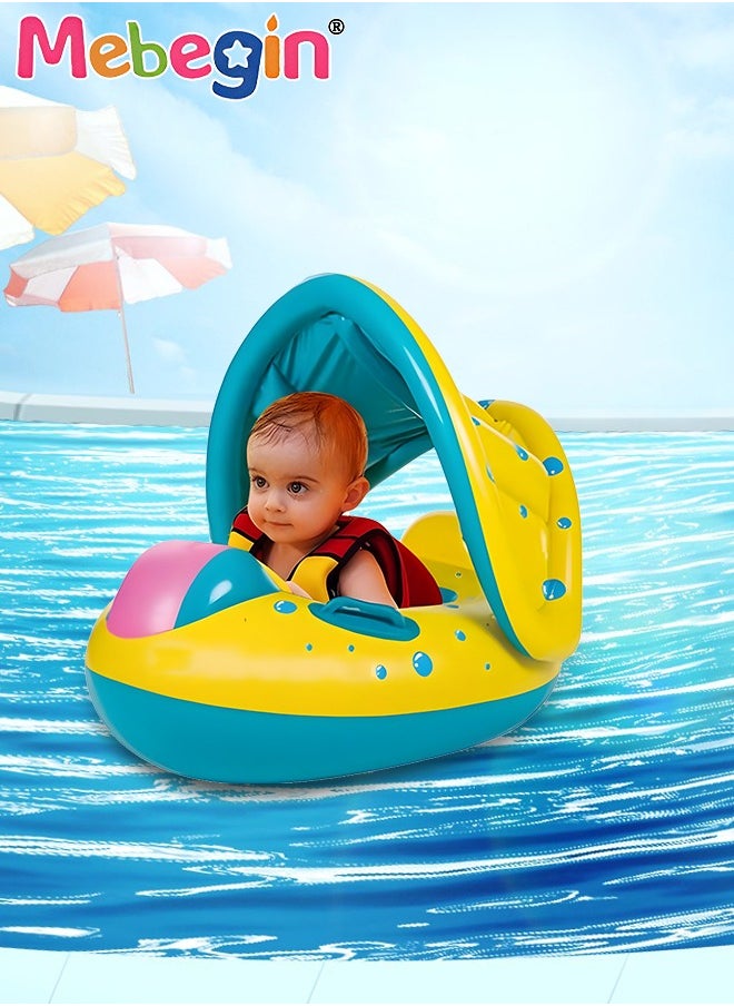 Swimming Float with Sun Canopy and Steering Wheel, Inflatable Pool Float, Creative Float with Safety Seat, Comfortable Durable Floaty, Fun Water Toys for Kids, Suitable for Family Swimming Pools, Ou