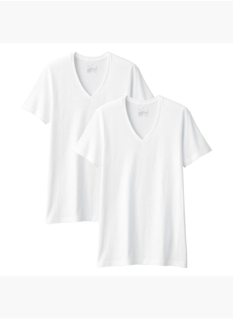 Side Seamless Cotton V Neck T-Shirt, 2 Pcs