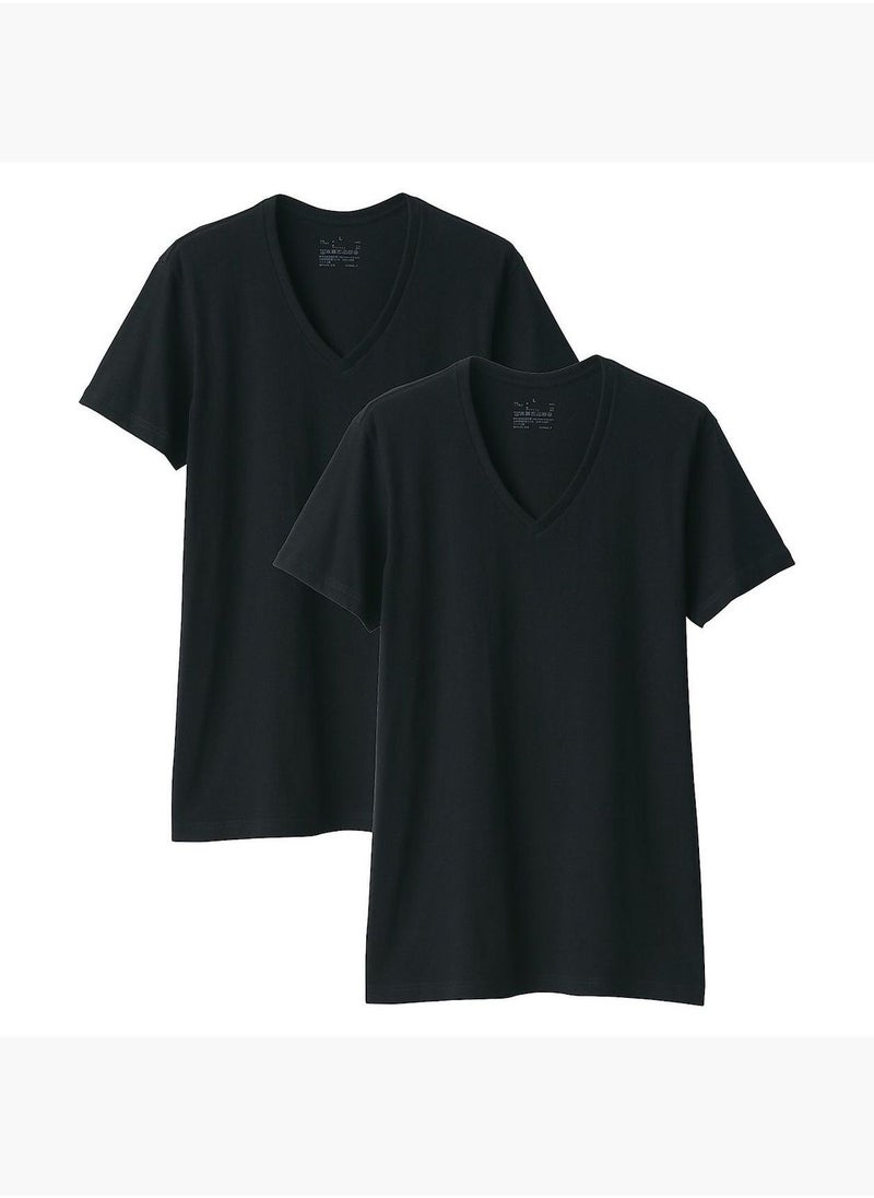 Side Seamless Cotton V Neck T-Shirt, 2 Pcs