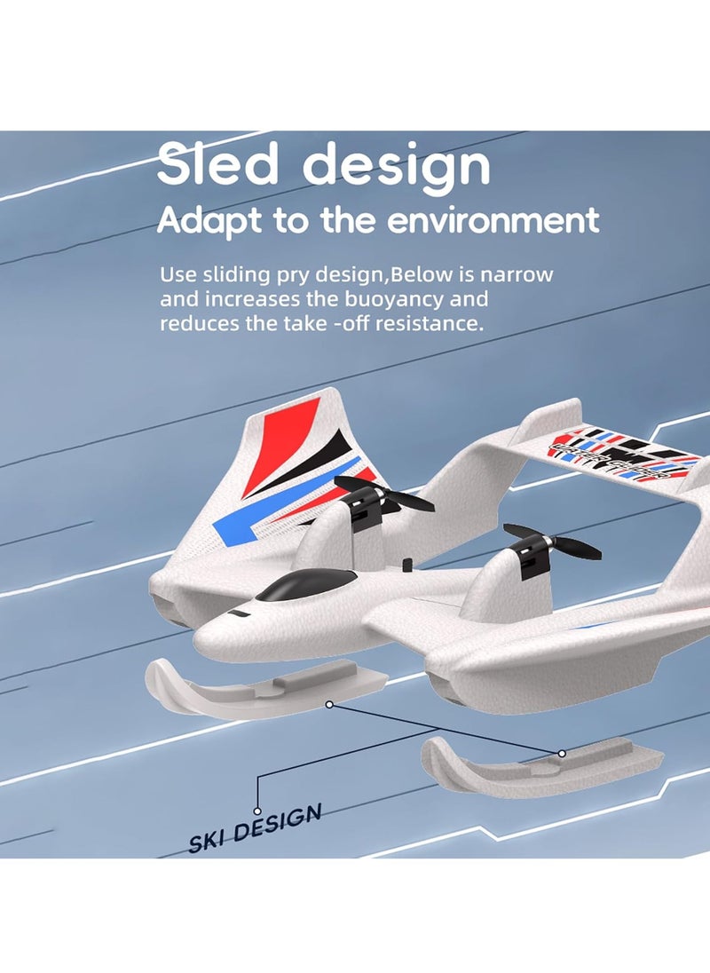 RC Plane, Remote Control Airplane, 3 in 1 Water Land Air RC Airplane, 2.4GHz 2CH RC Aircraft, RC Glider with Gyroscope and Stunt Flying, RC Plane Toy Gift for Kids & Adults, for Beginners, 2 Batteries
